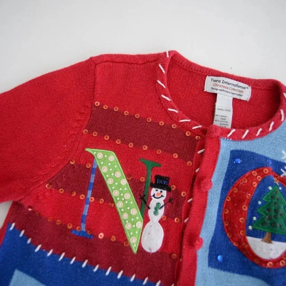 Vintage Tiara International Christmas Collection Red Knit NOEL Cardi Sweater S - Picture 10 of 11